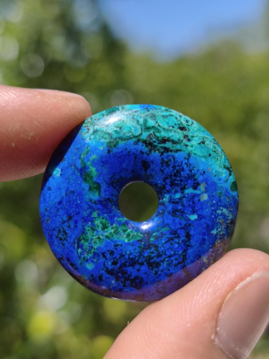 Azurit - Malachit - Chrysocoll blau grün ~ Edelstein Kette HIPPIE GOA Boho Tibet Ethno Nature Donut Schutzsymbol Heilstein Sammler Mann Frau - Art of Nature Berlin