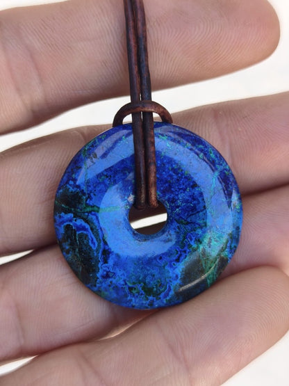 Azurit - Malachit - Chrysocoll blau grün ~ Edelstein Kette HIPPIE GOA Boho Tibet Ethno Nature Donut Schutzsymbol Heilstein Sammler Mann Frau - Art of Nature Berlin