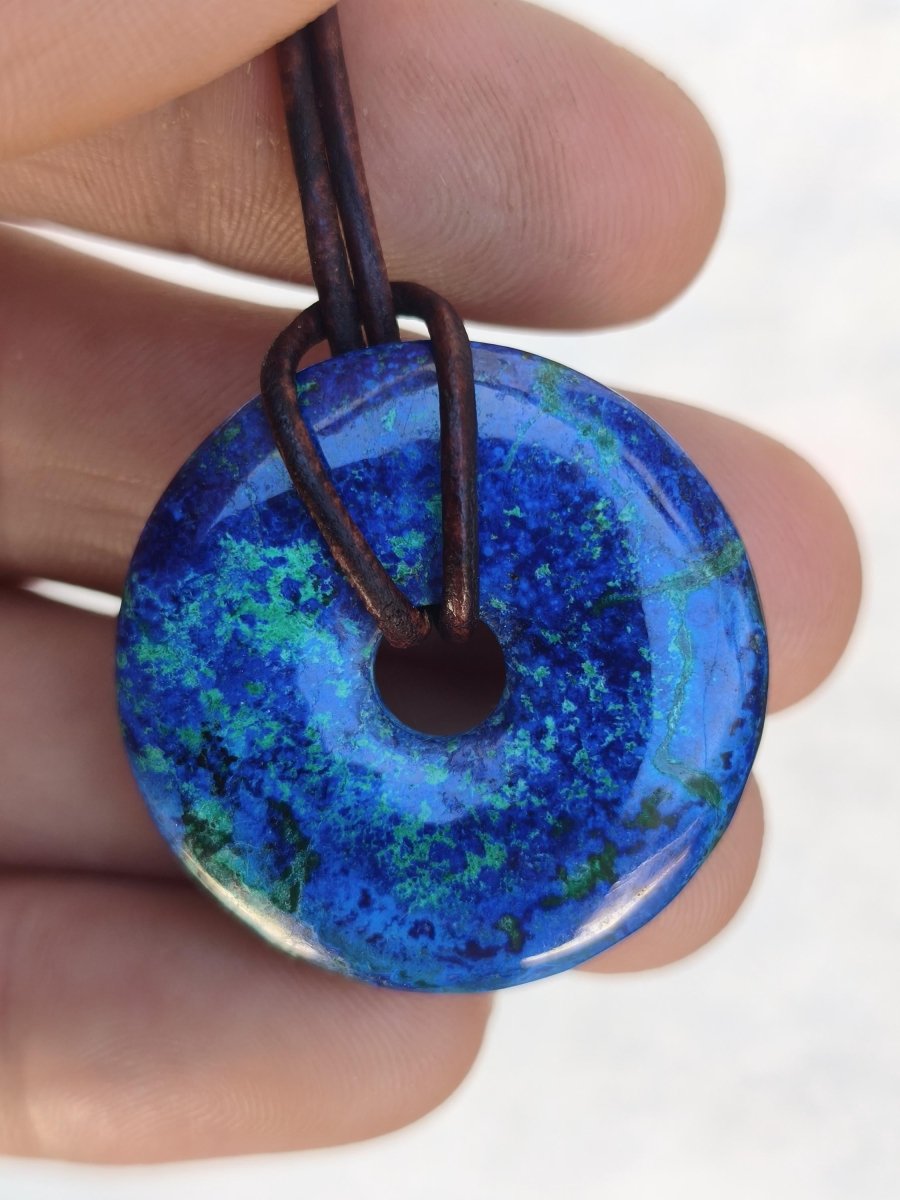 Azurit - Malachit - Chrysocoll blau grün ~ Edelstein Kette HIPPIE GOA Boho Tibet Ethno Nature Donut Schutzsymbol Heilstein Sammler Mann Frau - Art of Nature Berlin