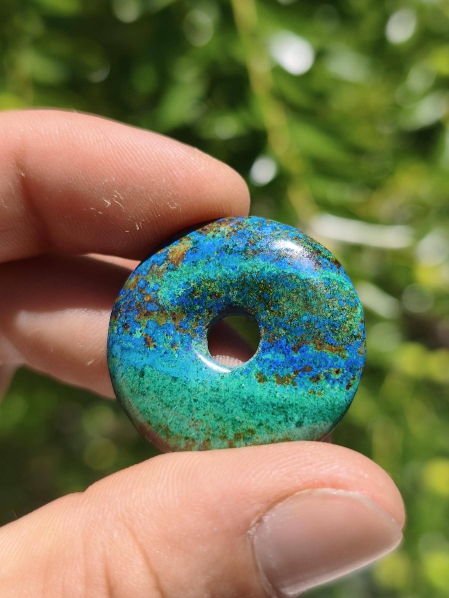 Azurit - Malachit - Chrysocoll blau grün ~ Edelstein Kette HIPPIE GOA Boho Tibet Ethno Nature Donut Schutzsymbol Heilstein Sammler Mann Frau - Art of Nature Berlin