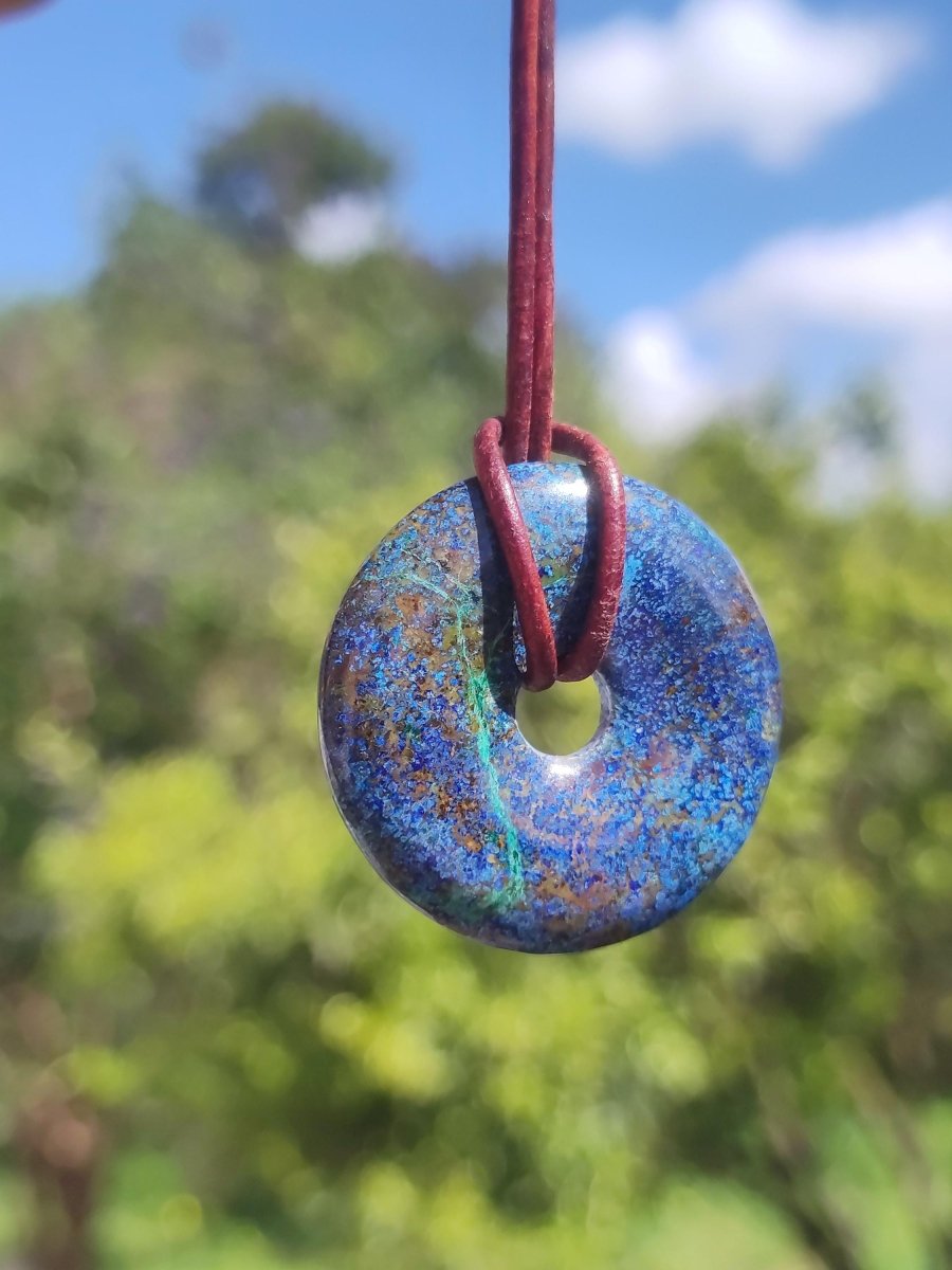 Azurit - Malachit - Chrysocoll blau grün ~ Edelstein Kette HIPPIE GOA Boho Tibet Ethno Nature Donut Schutzsymbol Heilstein Sammler Mann Frau - Art of Nature Berlin