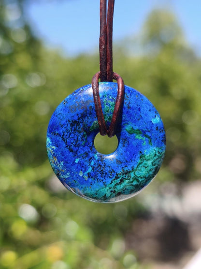 Azurit - Malachit - Chrysocoll blau grün ~ Edelstein Kette HIPPIE GOA Boho Tibet Ethno Nature Donut Schutzsymbol Heilstein Sammler Mann Frau - Art of Nature Berlin