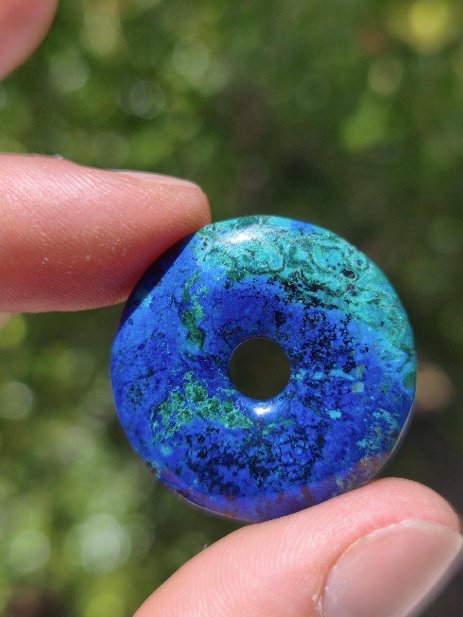 Azurit - Malachit - Chrysocoll blau grün ~ Edelstein Kette HIPPIE GOA Boho Tibet Ethno Nature Donut Schutzsymbol Heilstein Sammler Mann Frau - Art of Nature Berlin