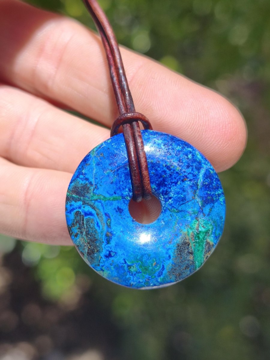 Azurit - Malachit - Chrysocoll blau grün ~ Edelstein Kette HIPPIE GOA Boho Tibet Ethno Nature Donut Schutzsymbol Heilstein Sammler Mann Frau - Art of Nature Berlin