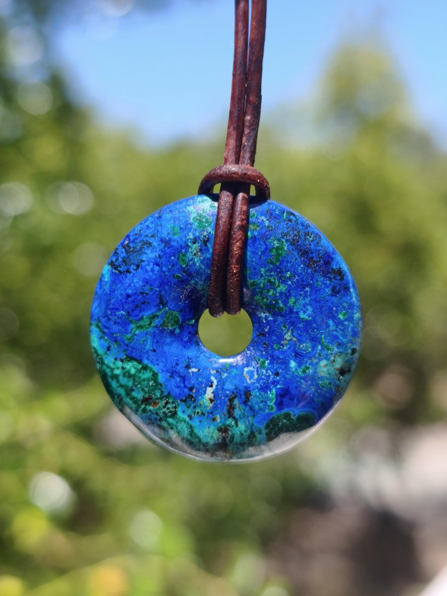 Azurit - Malachit - Chrysocoll blau grün ~ Edelstein Kette HIPPIE GOA Boho Tibet Ethno Nature Donut Schutzsymbol Heilstein Sammler Mann Frau - Art of Nature Berlin