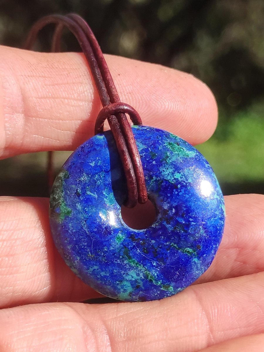 Azurit - Malachit - Chrysocoll blau grün ~ Edelstein Kette HIPPIE GOA Boho Tibet Ethno Nature Donut Schutzsymbol Heilstein Sammler Mann Frau - Art of Nature Berlin