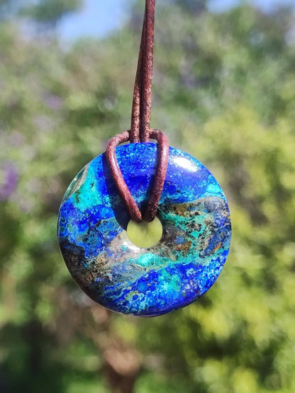 Azurit - Malachit - Chrysocoll blau grün ~ Edelstein Kette HIPPIE GOA Boho Tibet Ethno Nature Donut Schutzsymbol Heilstein Sammler Mann Frau - Art of Nature Berlin