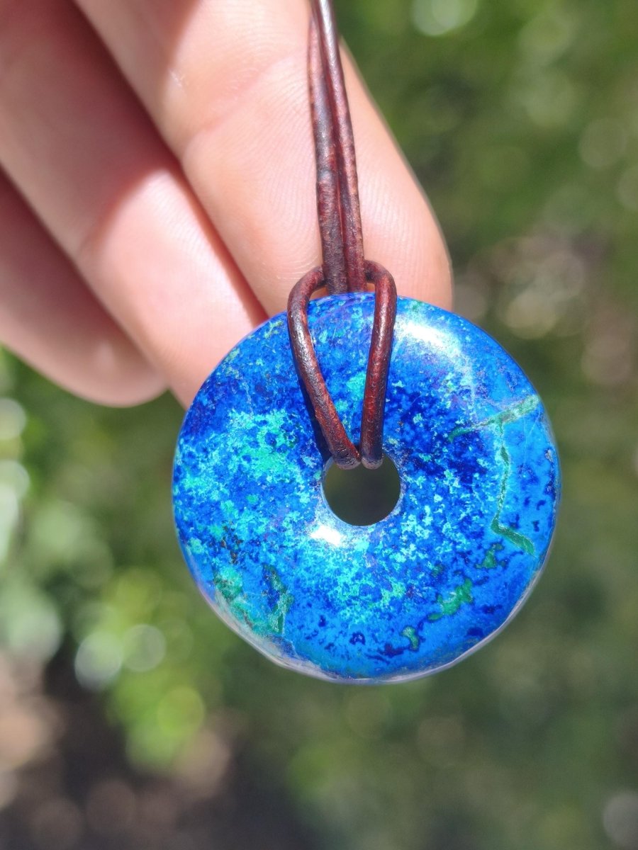 Azurit - Malachit - Chrysocoll blau grün ~ Edelstein Kette HIPPIE GOA Boho Tibet Ethno Nature Donut Schutzsymbol Heilstein Sammler Mann Frau - Art of Nature Berlin