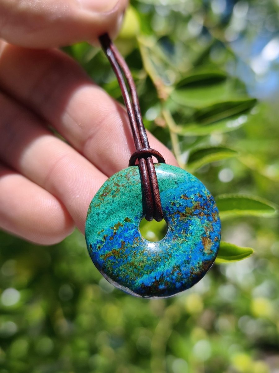 Azurit - Malachit - Chrysocoll blau grün ~ Edelstein Kette HIPPIE GOA Boho Tibet Ethno Nature Donut Schutzsymbol Heilstein Sammler Mann Frau - Art of Nature Berlin