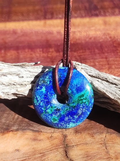 Azurit - Malachit - Chrysocoll blau grün ~ Edelstein Kette HIPPIE GOA Boho Tibet Ethno Nature Donut Schutzsymbol Heilstein Sammler Mann Frau - Art of Nature Berlin