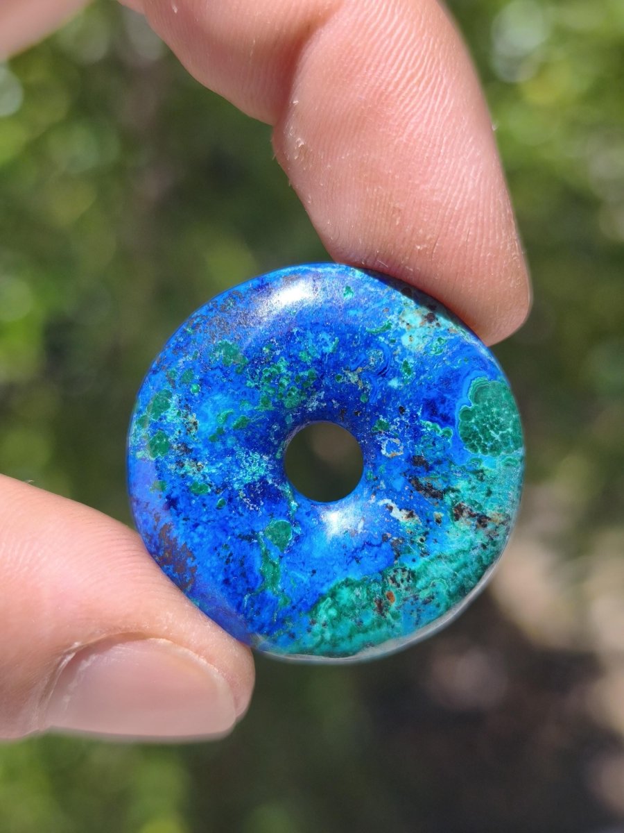 Azurit - Malachit - Chrysocoll blau grün ~ Edelstein Kette HIPPIE GOA Boho Tibet Ethno Nature Donut Schutzsymbol Heilstein Sammler Mann Frau - Art of Nature Berlin