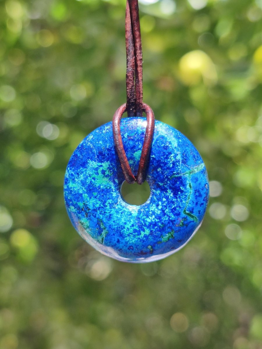 Azurit - Malachit - Chrysocoll blau grün ~ Edelstein Kette HIPPIE GOA Boho Tibet Ethno Nature Donut Schutzsymbol Heilstein Sammler Mann Frau - Art of Nature Berlin