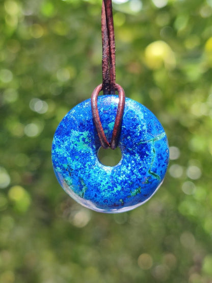 Azurit - Malachit - Chrysocoll blau grün ~ Edelstein Kette HIPPIE GOA Boho Tibet Ethno Nature Donut Schutzsymbol Heilstein Sammler Mann Frau - Art of Nature Berlin
