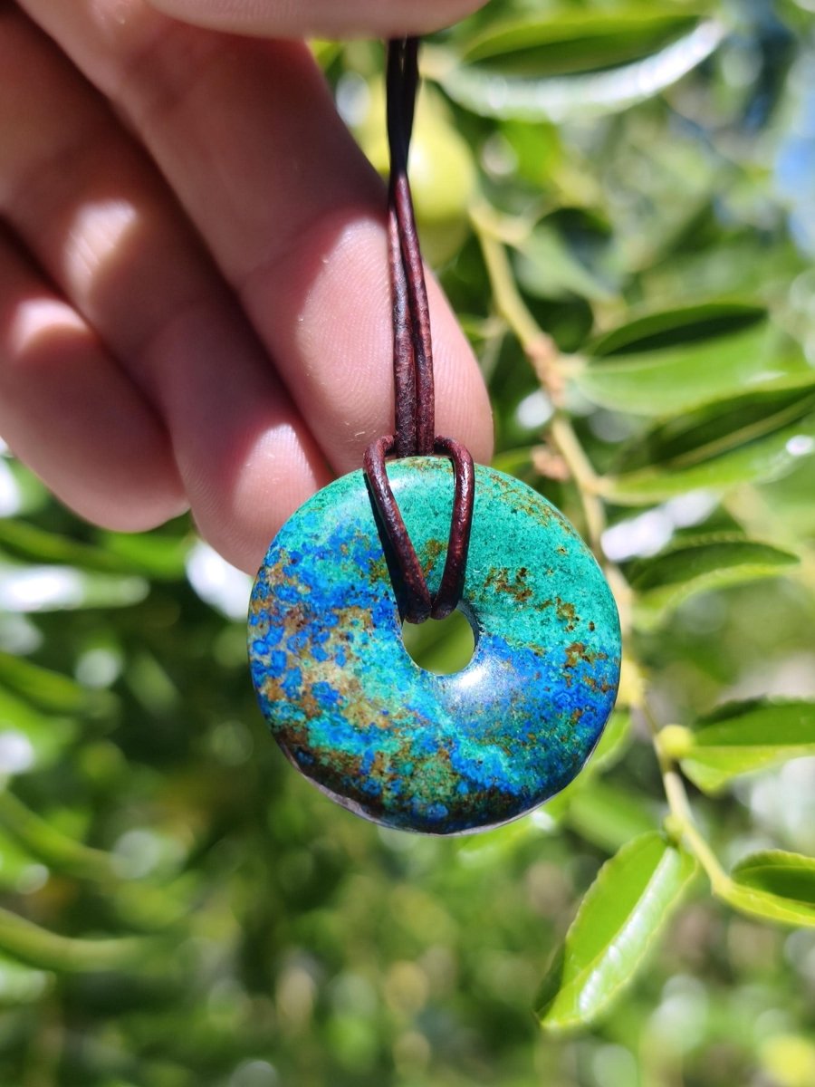 Azurit - Malachit - Chrysocoll blau grün ~ Edelstein Kette HIPPIE GOA Boho Tibet Ethno Nature Donut Schutzsymbol Heilstein Sammler Mann Frau - Art of Nature Berlin