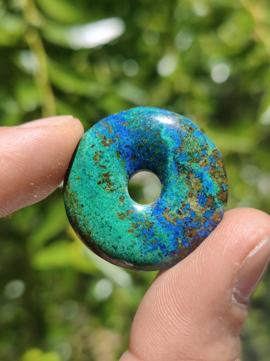 Azurit - Malachit - Chrysocoll blau grün ~ Edelstein Kette HIPPIE GOA Boho Tibet Ethno Nature Donut Schutzsymbol Heilstein Sammler Mann Frau - Art of Nature Berlin