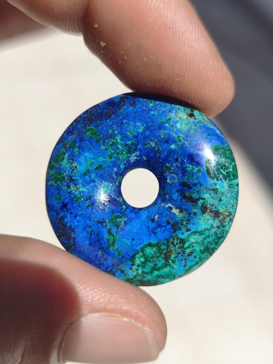 Azurit - Malachit - Chrysocoll blau grün ~ Edelstein Kette HIPPIE GOA Boho Tibet Ethno Nature Donut Schutzsymbol Heilstein Sammler Mann Frau - Art of Nature Berlin