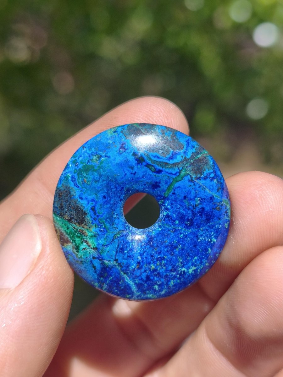 Azurit - Malachit - Chrysocoll blau grün ~ Edelstein Kette HIPPIE GOA Boho Tibet Ethno Nature Donut Schutzsymbol Heilstein Sammler Mann Frau - Art of Nature Berlin