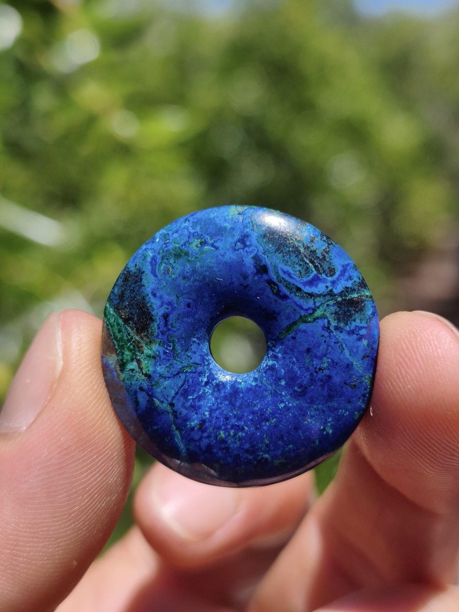 Azurit - Malachit - Chrysocoll blau grün ~ Edelstein Kette HIPPIE GOA Boho Tibet Ethno Nature Donut Schutzsymbol Heilstein Sammler Mann Frau - Art of Nature Berlin