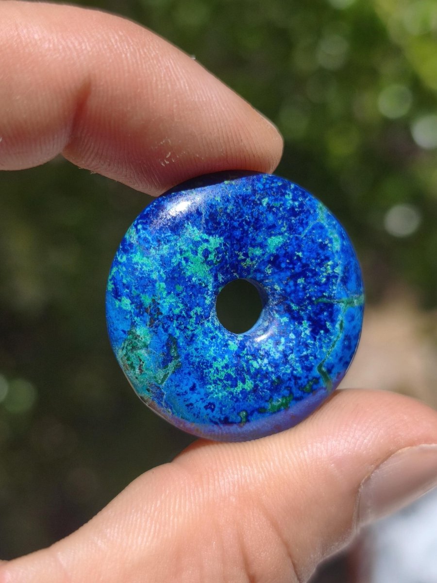 Azurit - Malachit - Chrysocoll blau grün ~ Edelstein Kette HIPPIE GOA Boho Tibet Ethno Nature Donut Schutzsymbol Heilstein Sammler Mann Frau - Art of Nature Berlin