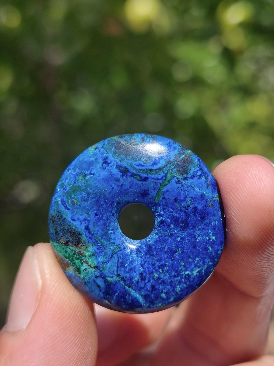 Azurit - Malachit - Chrysocoll blau grün ~ Edelstein Kette HIPPIE GOA Boho Tibet Ethno Nature Donut Schutzsymbol Heilstein Sammler Mann Frau - Art of Nature Berlin