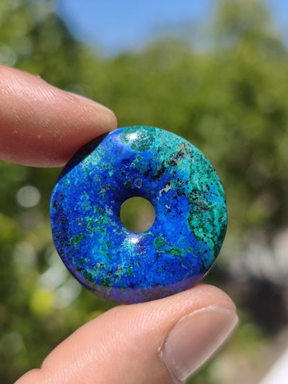 Azurit - Malachit - Chrysocoll blau grün ~ Edelstein Kette HIPPIE GOA Boho Tibet Ethno Nature Donut Schutzsymbol Heilstein Sammler Mann Frau - Art of Nature Berlin