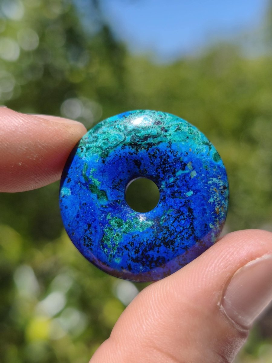 Azurit - Malachit - Chrysocoll blau grün ~ Edelstein Kette HIPPIE GOA Boho Tibet Ethno Nature Donut Schutzsymbol Heilstein Sammler Mann Frau - Art of Nature Berlin