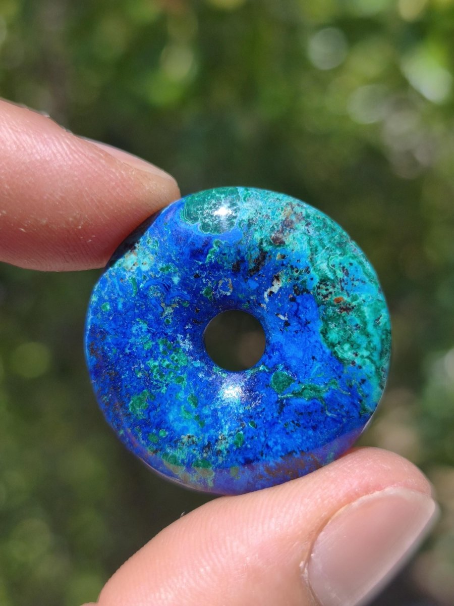 Azurit - Malachit - Chrysocoll blau grün ~ Edelstein Kette HIPPIE GOA Boho Tibet Ethno Nature Donut Schutzsymbol Heilstein Sammler Mann Frau - Art of Nature Berlin