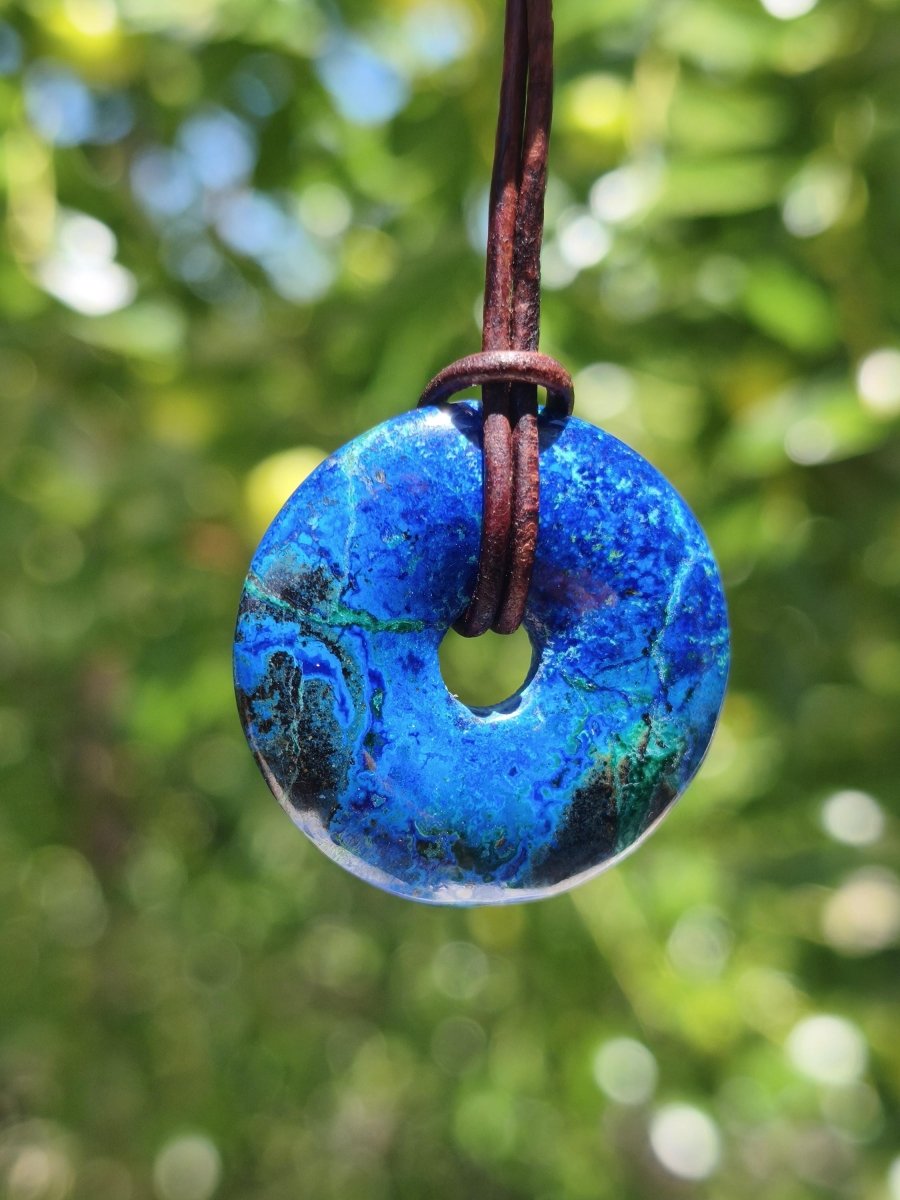 Azurit - Malachit - Chrysocoll blau grün ~ Edelstein Kette HIPPIE GOA Boho Tibet Ethno Nature Donut Schutzsymbol Heilstein Sammler Mann Frau - Art of Nature Berlin