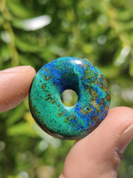 Azurit - Malachit - Chrysocoll blau grün ~ Edelstein Kette HIPPIE GOA Boho Tibet Ethno Nature Donut Schutzsymbol Heilstein Sammler Mann Frau - Art of Nature Berlin