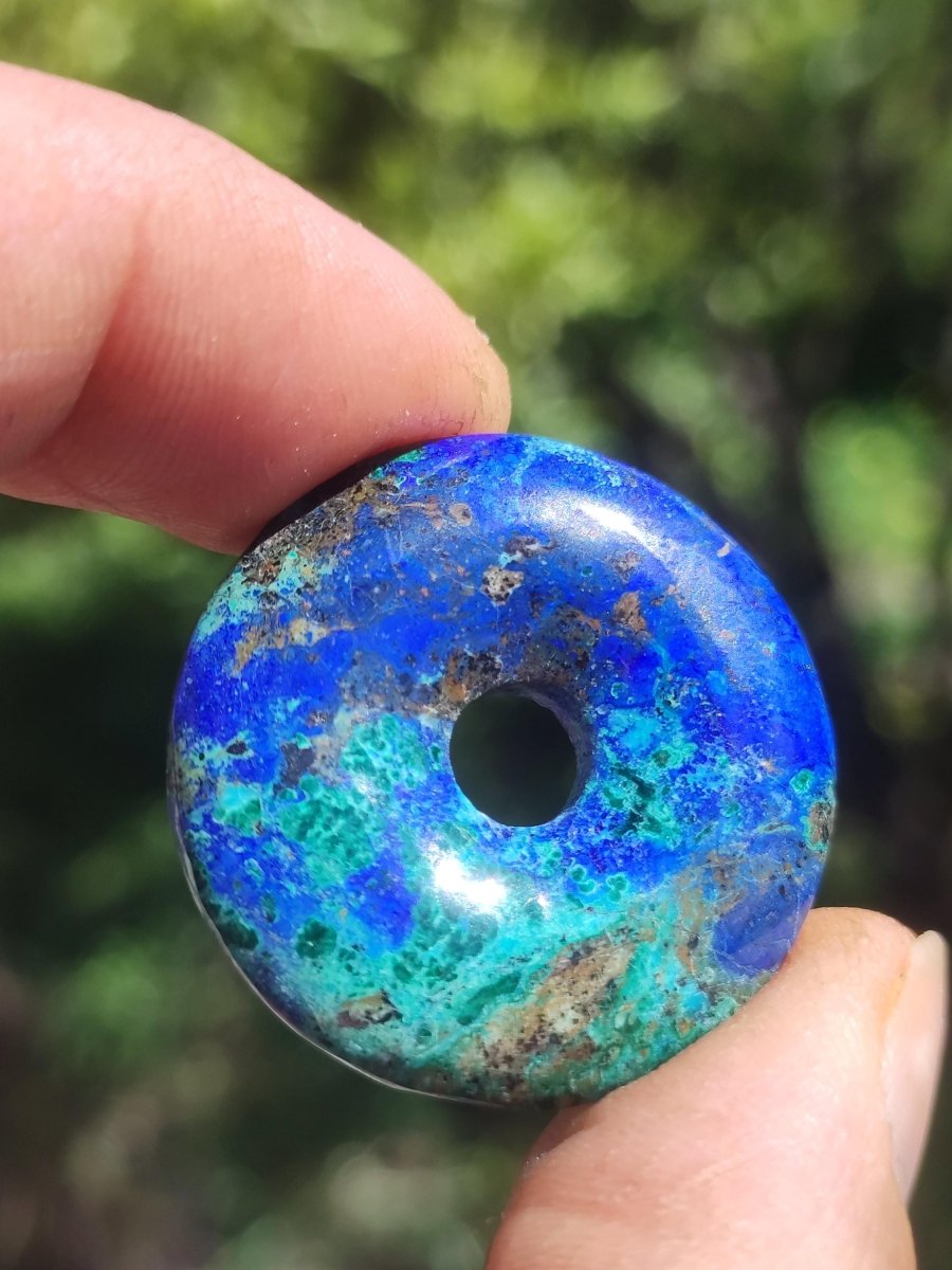 Azurit - Malachit - Chrysocoll blau grün ~ Edelstein Kette HIPPIE GOA Boho Tibet Ethno Nature Donut Schutzsymbol Heilstein Sammler Mann Frau - Art of Nature Berlin