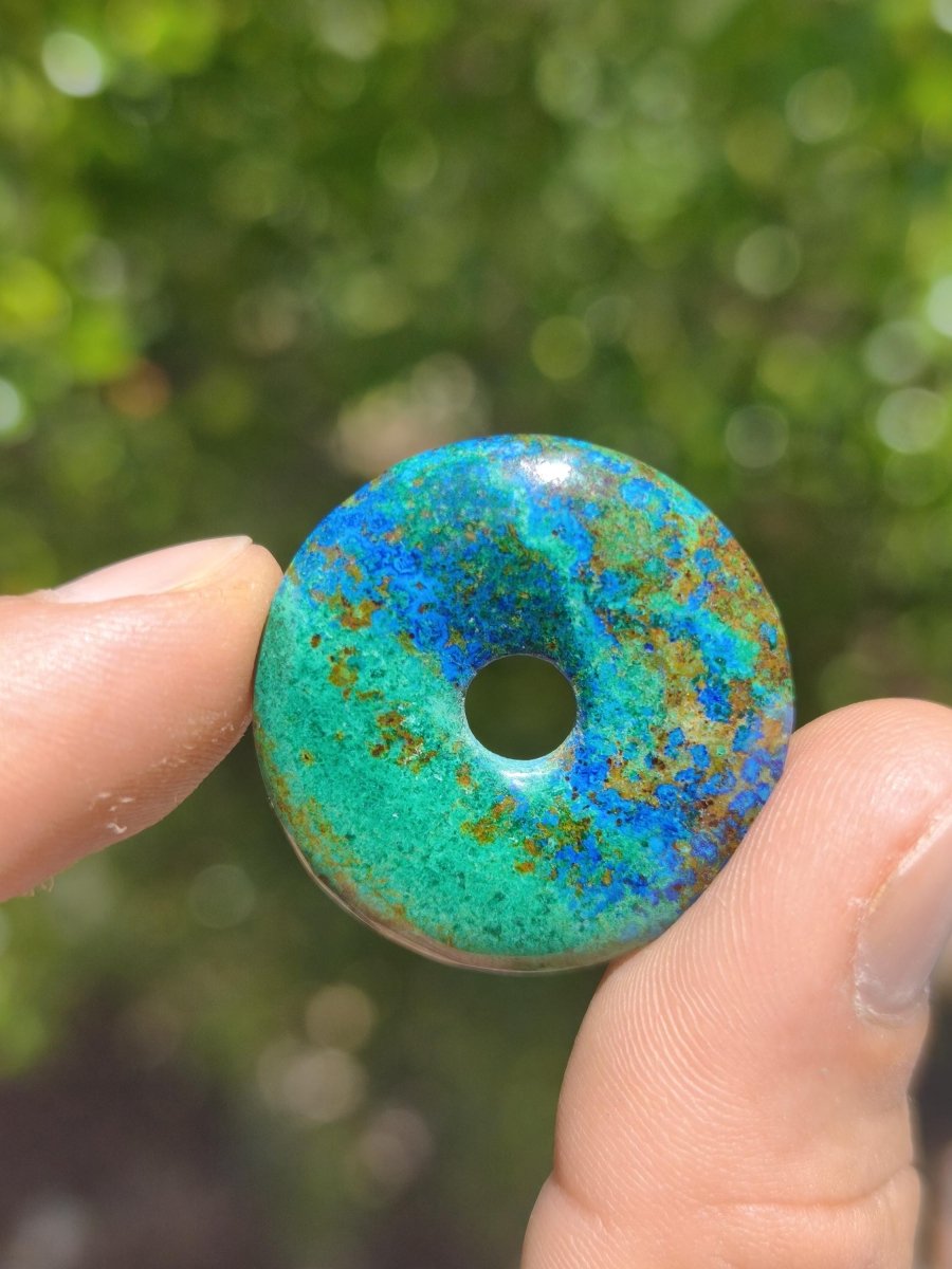 Azurit - Malachit - Chrysocoll blau grün ~ Edelstein Kette HIPPIE GOA Boho Tibet Ethno Nature Donut Schutzsymbol Heilstein Sammler Mann Frau - Art of Nature Berlin