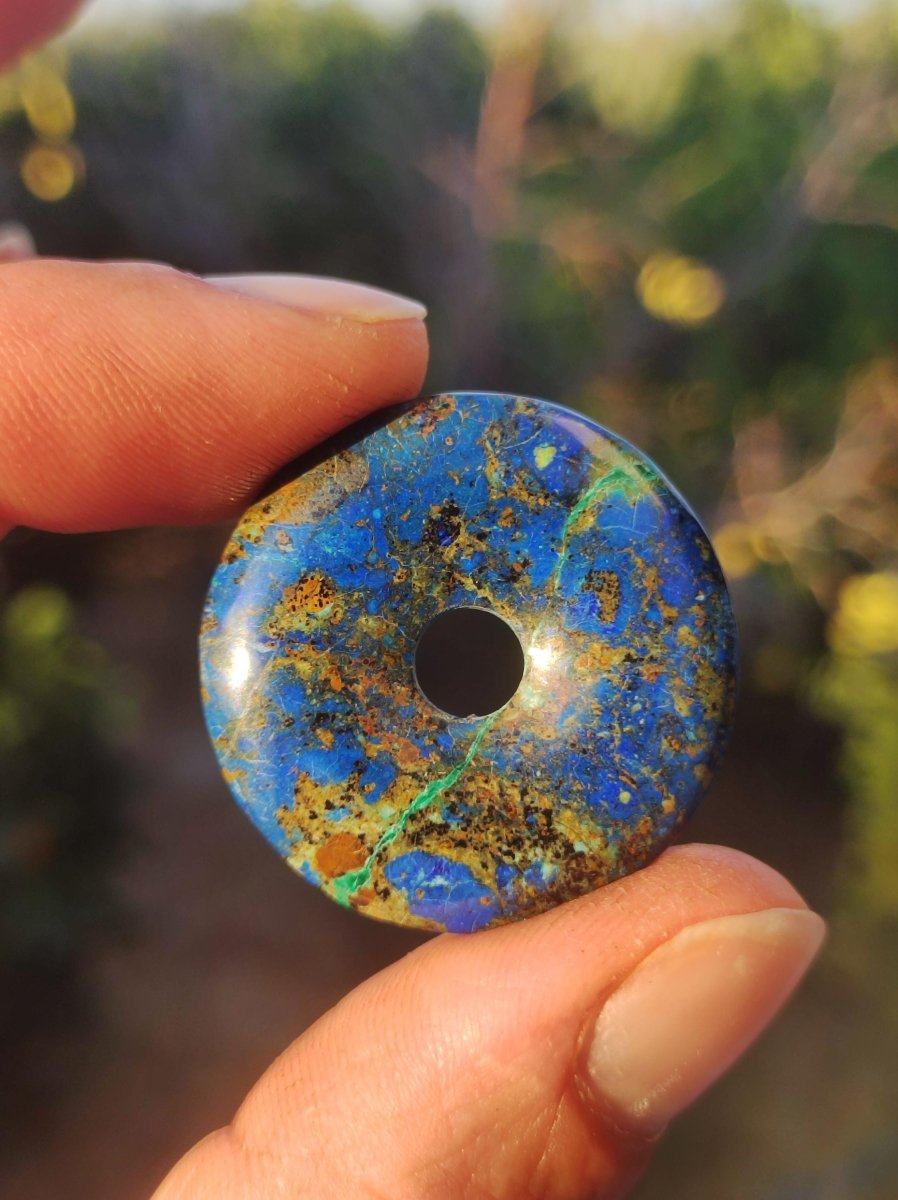 Azurit - Malachit - Chrysocoll blau grün ~ Edelstein Kette HIPPIE GOA Boho Tibet Ethno Nature Donut Schutzsymbol Heilstein Sammler Mann Frau - Art of Nature Berlin