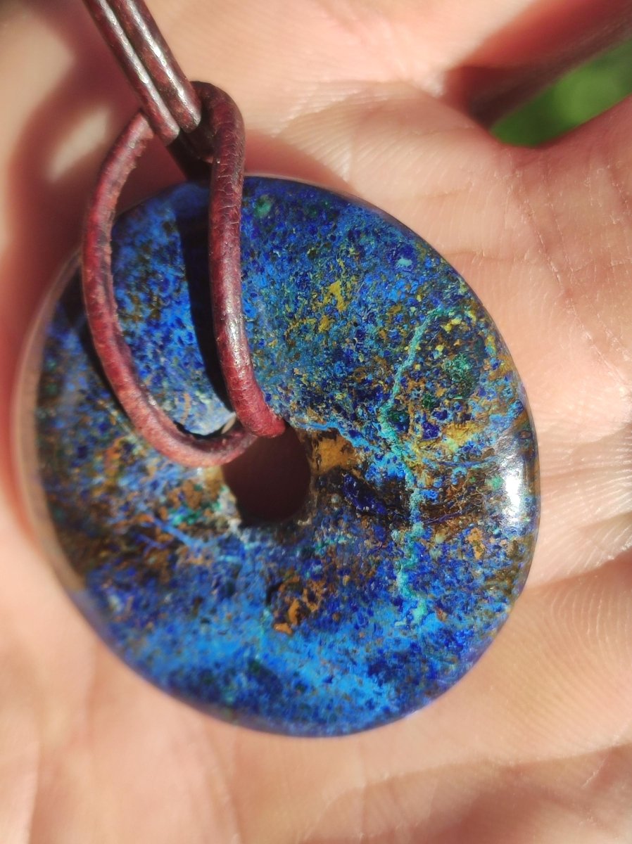 Azurit - Malachit - Chrysocoll blau grün ~ Edelstein Kette HIPPIE GOA Boho Tibet Ethno Nature Donut Schutzsymbol Heilstein Sammler Mann Frau - Art of Nature Berlin