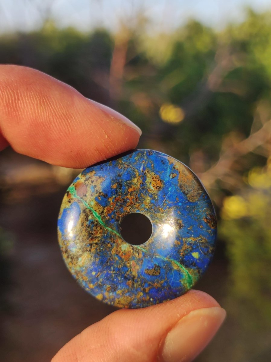 Azurit - Malachit - Chrysocoll blau grün ~ Edelstein Kette HIPPIE GOA Boho Tibet Ethno Nature Donut Schutzsymbol Heilstein Sammler Mann Frau - Art of Nature Berlin