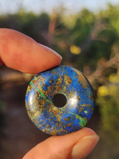 Azurit - Malachit - Chrysocoll blau grün ~ Edelstein Kette HIPPIE GOA Boho Tibet Ethno Nature Donut Schutzsymbol Heilstein Sammler Mann Frau - Art of Nature Berlin