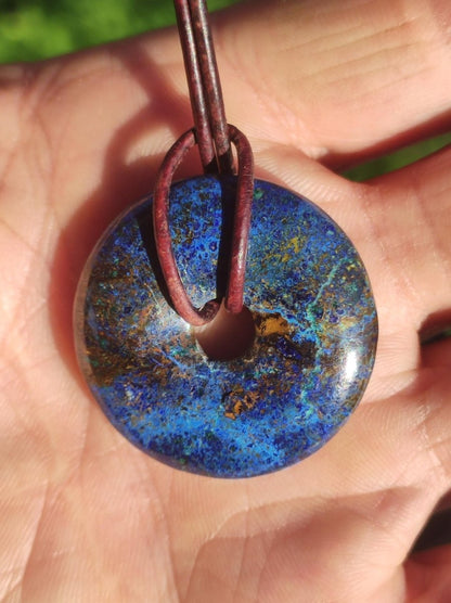 Azurit - Malachit - Chrysocoll blau grün ~ Edelstein Kette HIPPIE GOA Boho Tibet Ethno Nature Donut Schutzsymbol Heilstein Sammler Mann Frau - Art of Nature Berlin