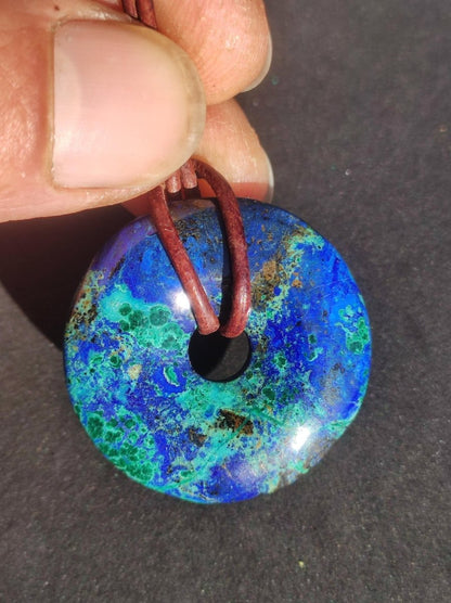 Azurit - Malachit - Chrysocoll blau grün ~ Edelstein Kette HIPPIE GOA Boho Tibet Ethno Nature Donut Schutzsymbol Heilstein Sammler Mann Frau - Art of Nature Berlin