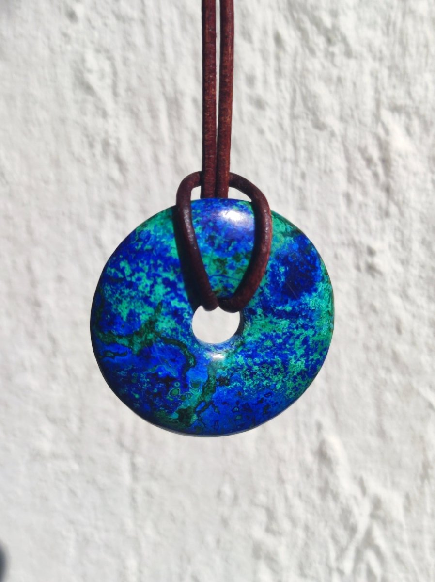 Azurit - Malachit - Chrysocoll blau grün ~ Edelstein Kette HIPPIE GOA Boho Tibet Ethno Nature Donut Schutzsymbol Heilstein Sammler Mann Frau - Art of Nature Berlin