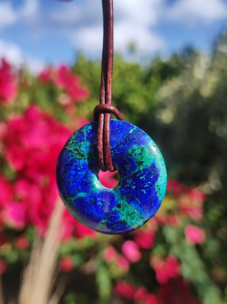 Azurit - Malachit - Chrysocoll blau grün ~ Edelstein Kette HIPPIE GOA Boho Tibet Ethno Nature Donut Schutzsymbol Heilstein Sammler Mann Frau - Art of Nature Berlin
