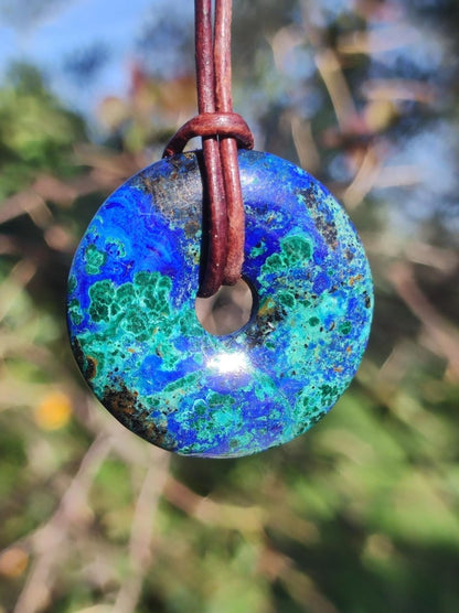 Azurit - Malachit - Chrysocoll blau grün ~ Edelstein Kette HIPPIE GOA Boho Tibet Ethno Nature Donut Schutzsymbol Heilstein Sammler Mann Frau - Art of Nature Berlin