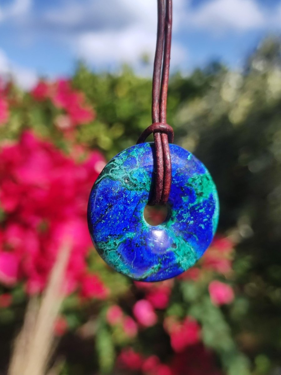 Azurit - Malachit - Chrysocoll blau grün ~ Edelstein Kette HIPPIE GOA Boho Tibet Ethno Nature Donut Schutzsymbol Heilstein Sammler Mann Frau - Art of Nature Berlin