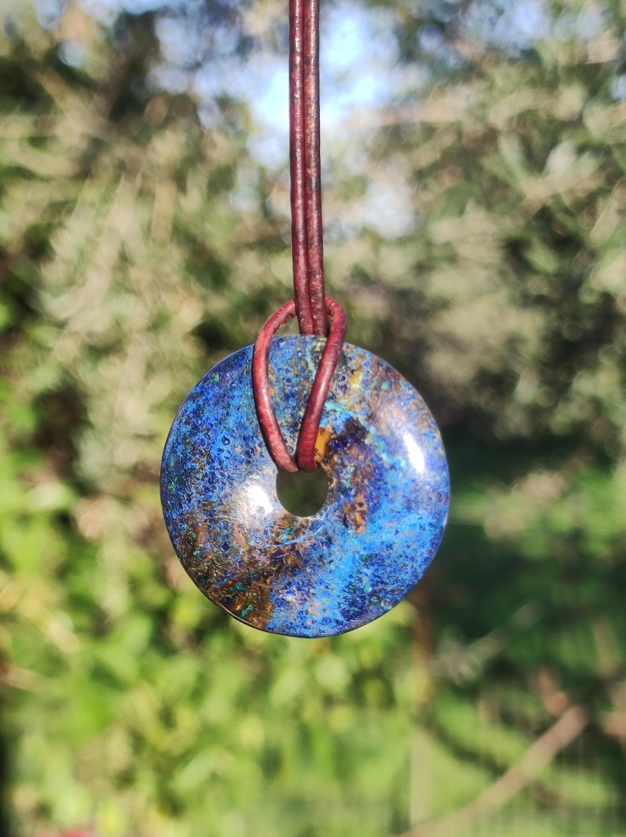 Azurit - Malachit - Chrysocoll blau grün ~ Edelstein Kette HIPPIE GOA Boho Tibet Ethno Nature Donut Schutzsymbol Heilstein Sammler Mann Frau - Art of Nature Berlin