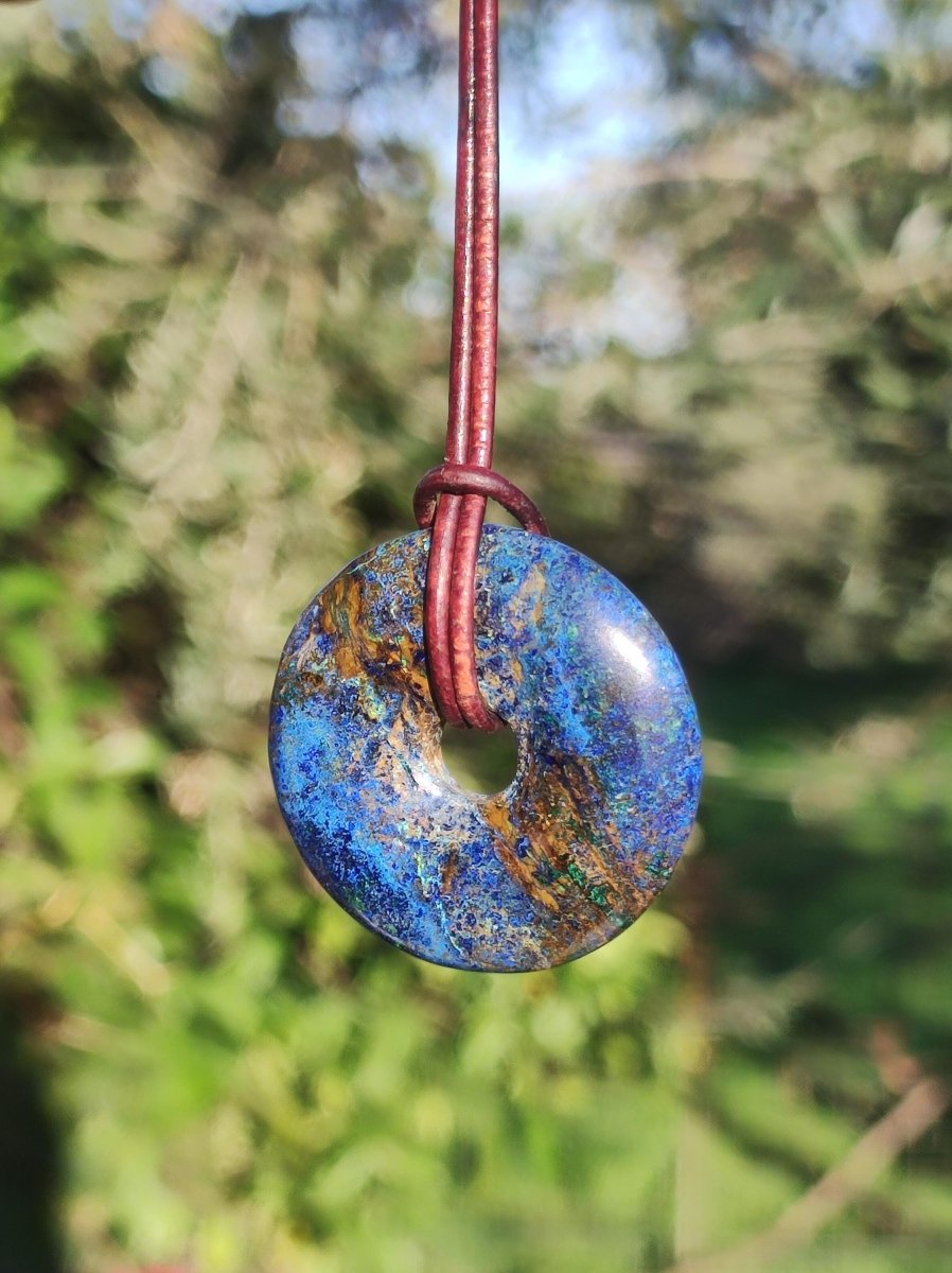 Azurit - Malachit - Chrysocoll blau grün ~ Edelstein Kette HIPPIE GOA Boho Tibet Ethno Nature Donut Schutzsymbol Heilstein Sammler Mann Frau - Art of Nature Berlin