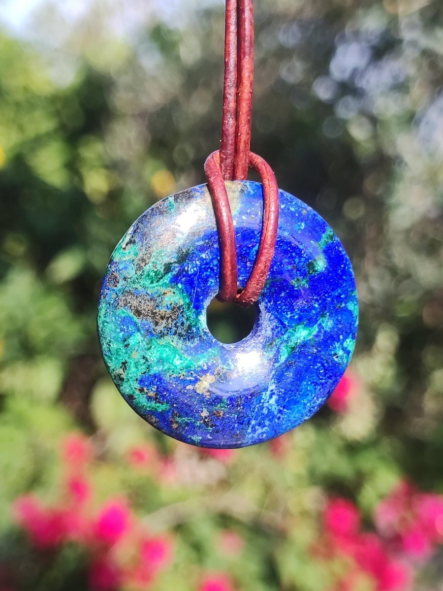 Azurit - Malachit - Chrysocoll blau grün ~ Edelstein Kette HIPPIE GOA Boho Tibet Ethno Nature Donut Schutzsymbol Heilstein Sammler Mann Frau - Art of Nature Berlin