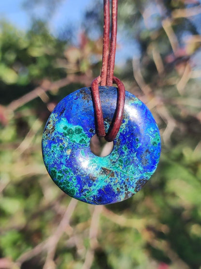 Azurit - Malachit - Chrysocoll blau grün ~ Edelstein Kette HIPPIE GOA Boho Tibet Ethno Nature Donut Schutzsymbol Heilstein Sammler Mann Frau - Art of Nature Berlin
