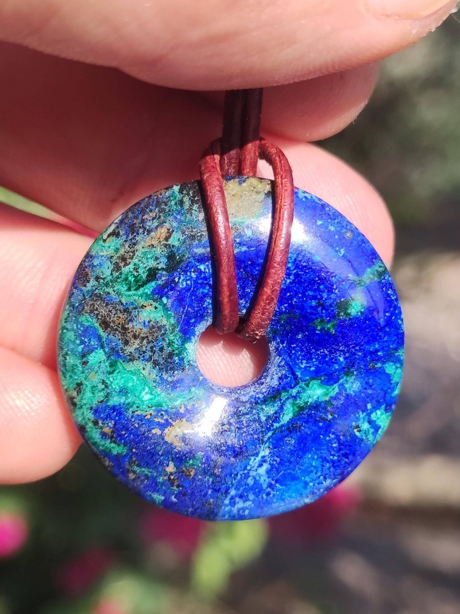 Azurit - Malachit - Chrysocoll blau grün ~ Edelstein Kette HIPPIE GOA Boho Tibet Ethno Nature Donut Schutzsymbol Heilstein Sammler Mann Frau - Art of Nature Berlin