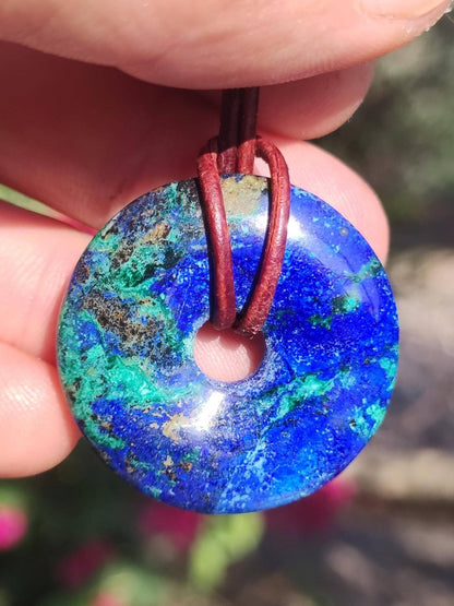 Azurit - Malachit - Chrysocoll blau grün ~ Edelstein Kette HIPPIE GOA Boho Tibet Ethno Nature Donut Schutzsymbol Heilstein Sammler Mann Frau - Art of Nature Berlin