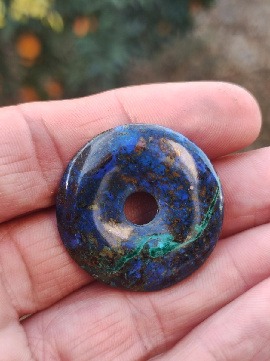 Azurit - Malachit - Chrysocoll blau grün ~ Edelstein Kette HIPPIE GOA Boho Tibet Ethno Nature Donut Schutzsymbol Heilstein Sammler Mann Frau - Art of Nature Berlin
