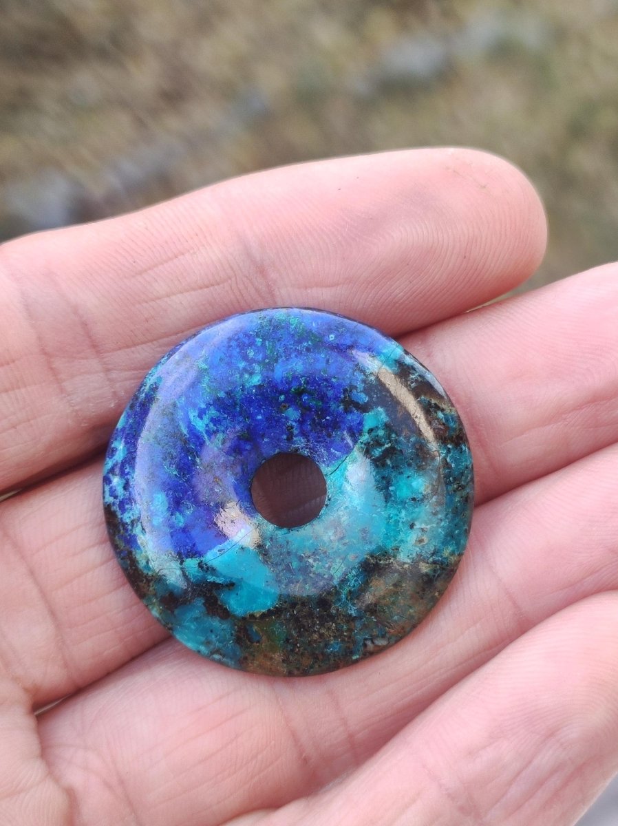 Azurit - Malachit - Chrysocoll blau grün ~ Edelstein Kette HIPPIE GOA Boho Tibet Ethno Nature Donut Schutzsymbol Heilstein Sammler Mann Frau - Art of Nature Berlin