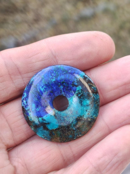 Azurit - Malachit - Chrysocoll blau grün ~ Edelstein Kette HIPPIE GOA Boho Tibet Ethno Nature Donut Schutzsymbol Heilstein Sammler Mann Frau - Art of Nature Berlin